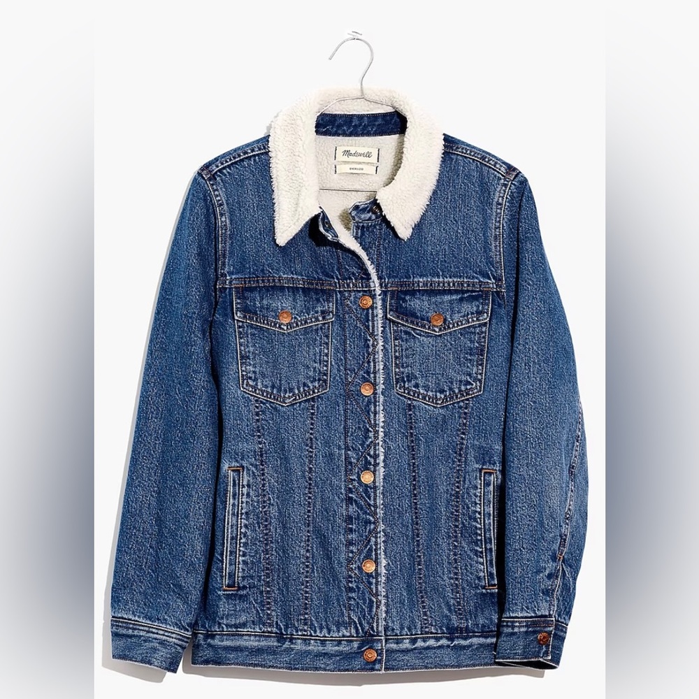 Madewell oversized jean jacket Sherpa size M NWT